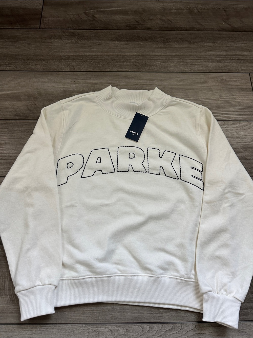 Parke x Target Cream Crewneck Sweatshirt with Contrast Stitch Logo NWT